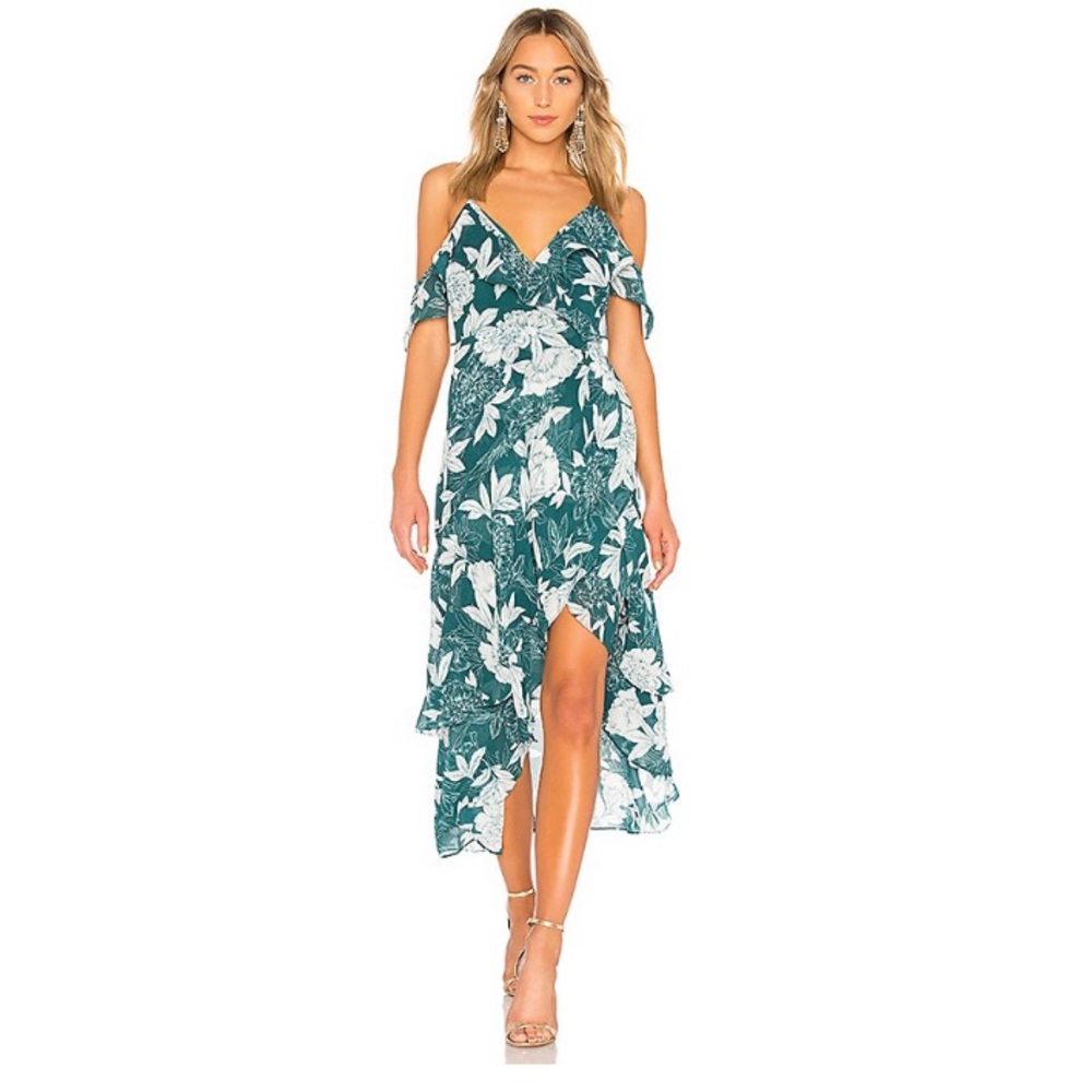 Bardot Floral Party Dress in Green